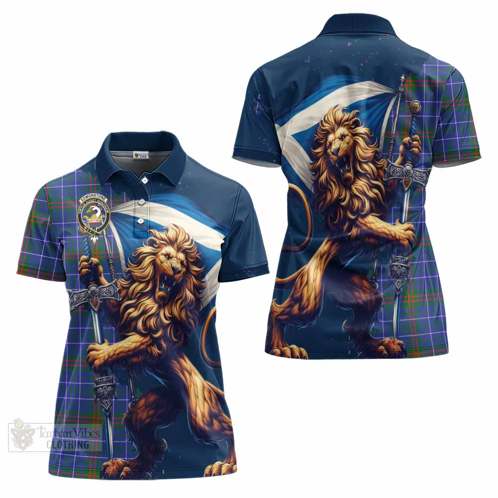 Tartan Vibes Clothing Edmonstone Tartan Family Crest Women's Polo Shirt with Scottish Majestic Lion