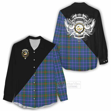 Edmonstone Tartan Women's Casual Shirt with Family Crest and Military Logo Style