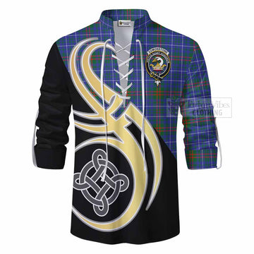 Edmonstone Tartan Ghillie Kilt Shirt with Family Crest and Celtic Symbol Style - Tartan Vibes Clothing
