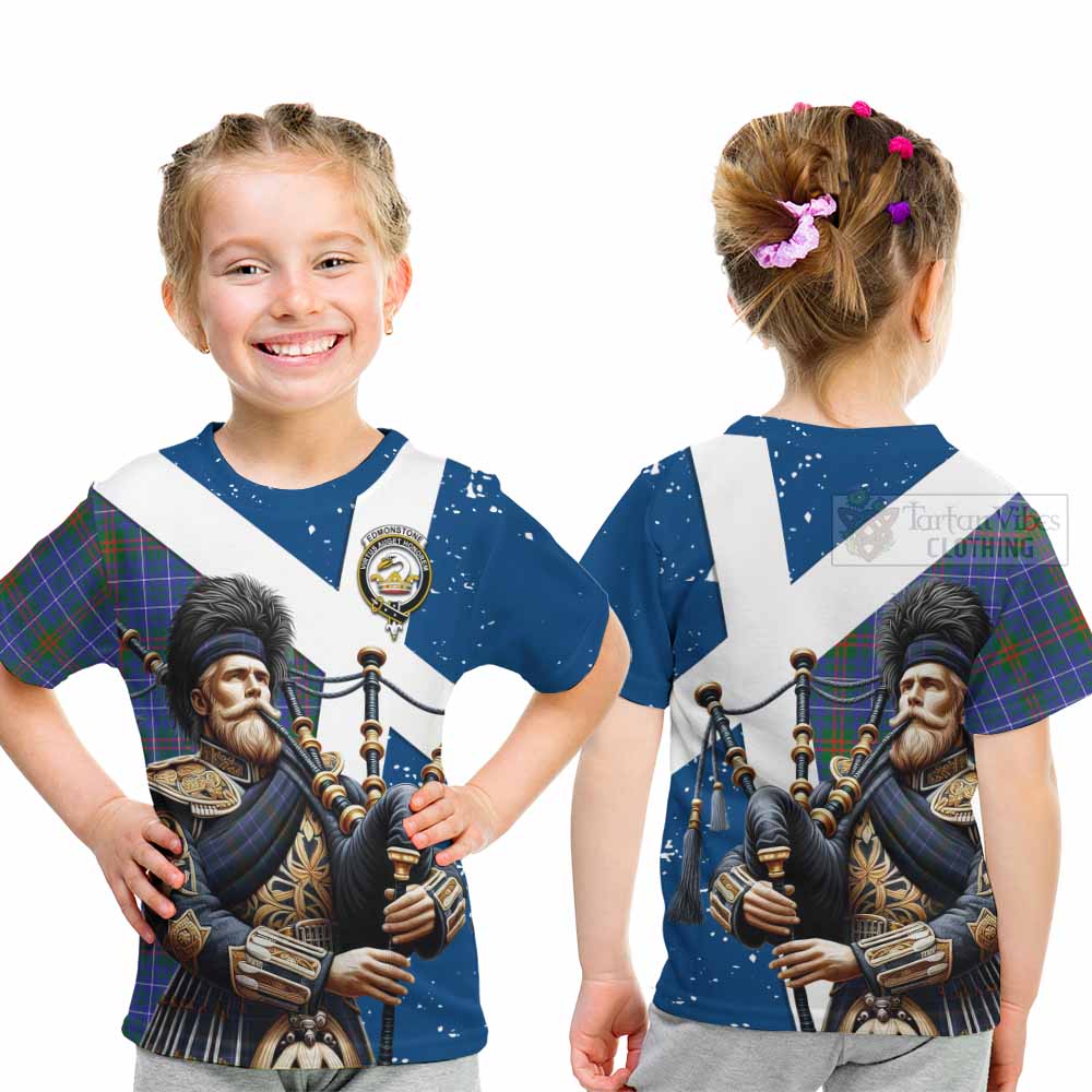 Tartan Vibes Clothing Edmonstone Tartan Kid T-Shirt with Family Crest Scottish Bagpiper Vibes