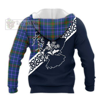 Edmonstone Tartan Knitted Hoodie Featuring Thistle and Scotland Map