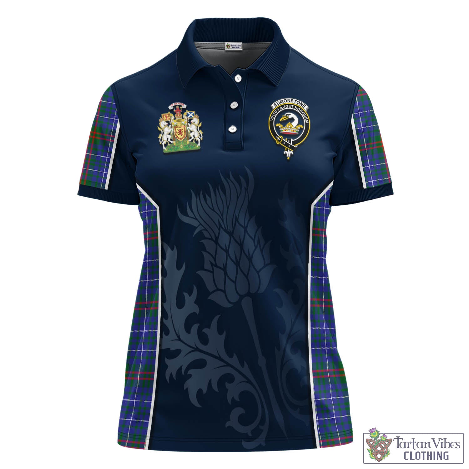 Tartan Vibes Clothing Edmonstone Tartan Women's Polo Shirt with Family Crest and Scottish Thistle Vibes Sport Style