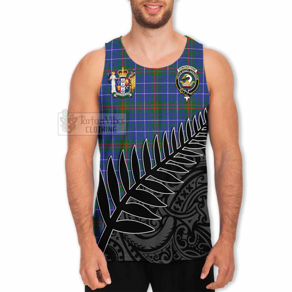 Tartan Vibes Clothing Edmonstone Crest Tartan Men's Tank Top with New Zealand Silver Fern Half Style