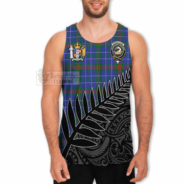 Edmonstone Crest Tartan Men's Tank Top with New Zealand Silver Fern Half Style