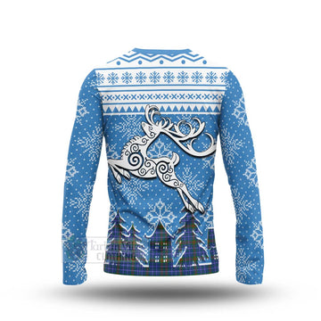 Edmonstone Clan Christmas Long Sleeve T-Shirt Celtic Reindeer Style - Tartan Vibes Clothing