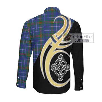 Edmonstone Tartan Long Sleeve Button Shirt with Family Crest and Celtic Symbol Style