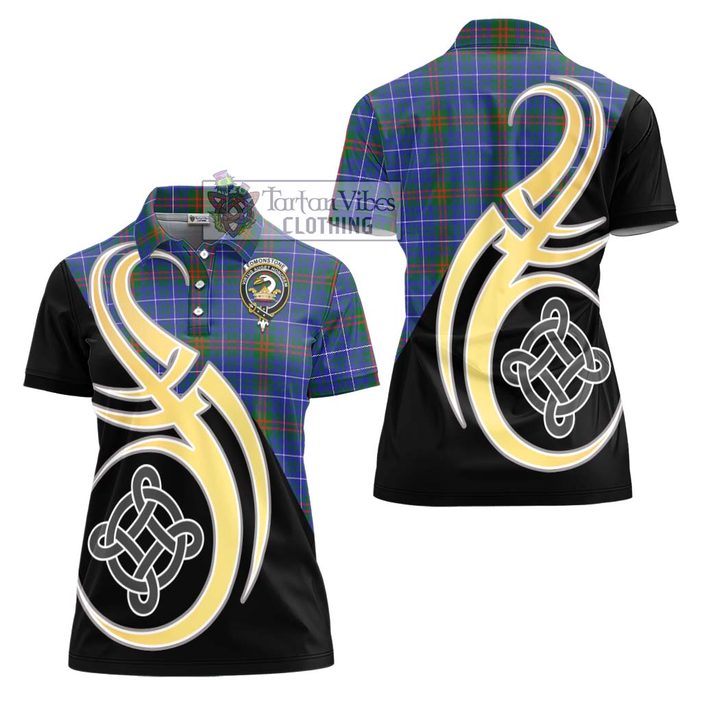 Edmonstone Tartan Women's Polo Shirt with Family Crest and Celtic Symbol Style - Tartan Vibes Clothing