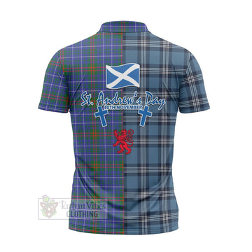 Edmonstone Tartan Zipper Polo Shirt Happy St. Andrew's Day Half Tartan Style - Tartan Vibes Clothing