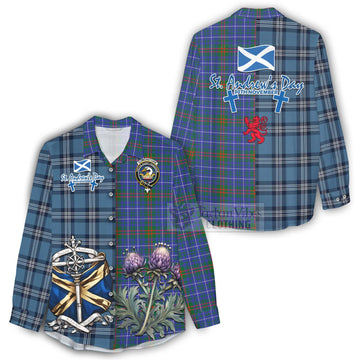 Edmonstone Tartan Women's Casual Shirt Happy St. Andrew's Day Half Tartan Style