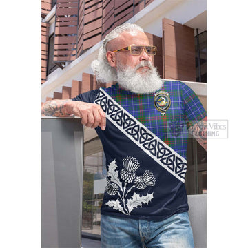 Edmonstone Tartan Cotton T-shirt Featuring Thistle and Scotland Map