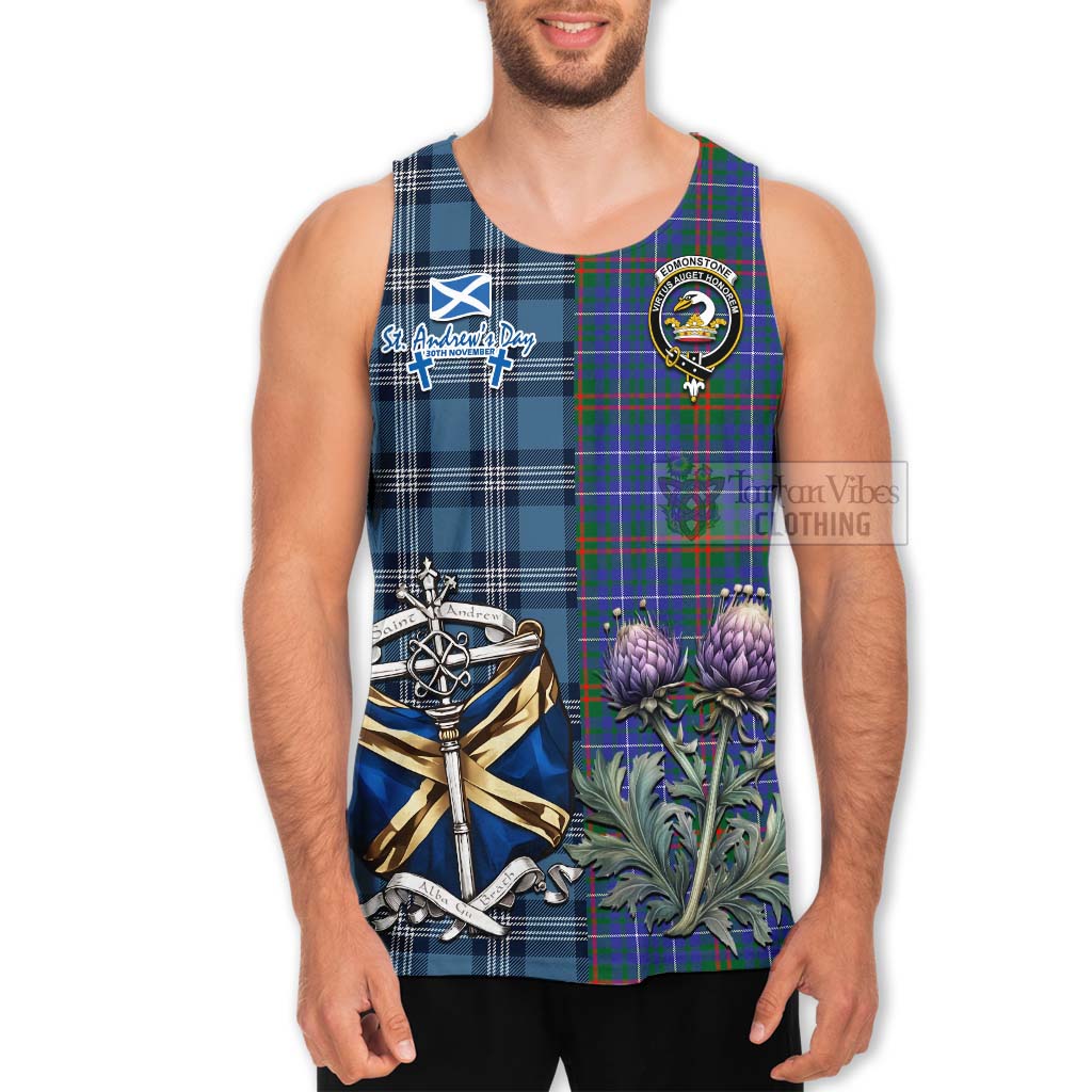 Tartan Vibes Clothing Edmonstone Tartan Men's Tank Top Happy St. Andrew's Day Half Tartan Style