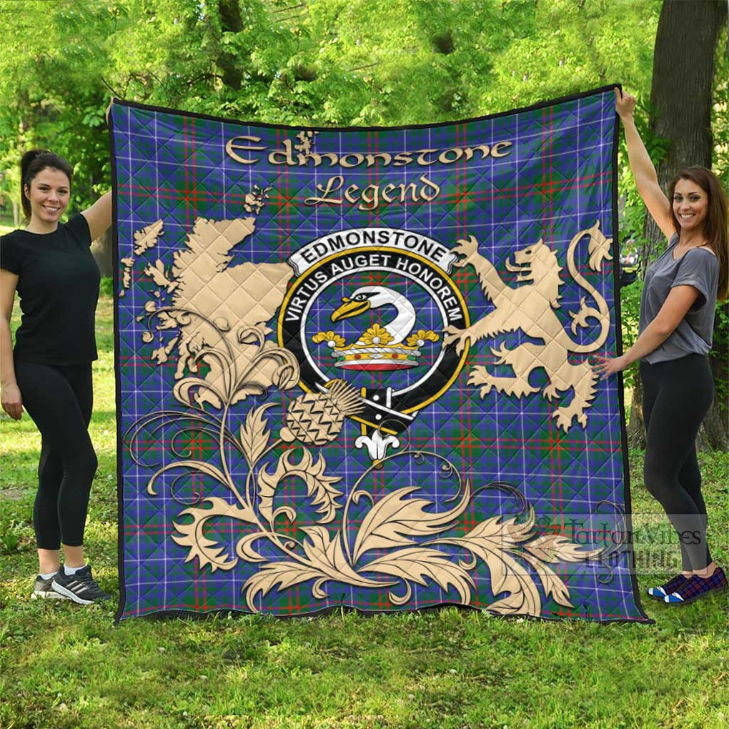 Edmonstone Tartan Quilt with Family Crest and Scottish Symbol Style - Tartan Vibes Clothing