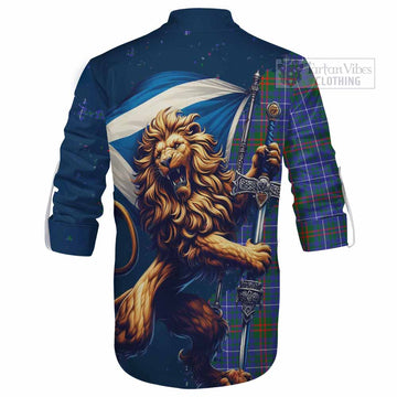 Edmonstone Tartan Family Crest Ghillie Kilt Shirt with Scottish Majestic Lion - Tartan Vibes Clothing