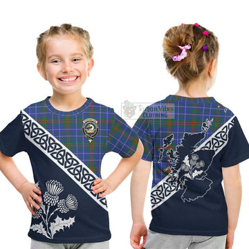 Edmonstone Tartan Kid T-Shirt Featuring Thistle and Scotland Map