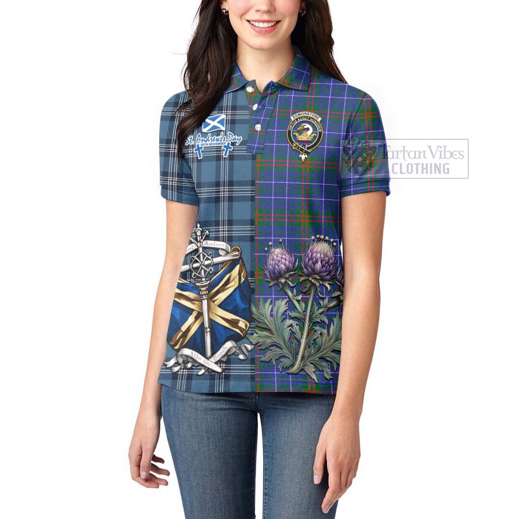 Tartan Vibes Clothing Edmonstone Tartan Women's Polo Shirt Happy St. Andrew's Day Half Tartan Style