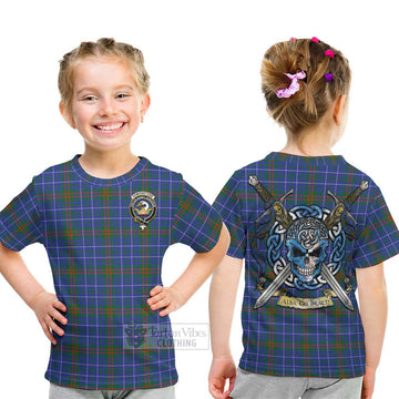 Edmonstone Tartan Kid T-Shirt with Family Crest Celtic Skull Style