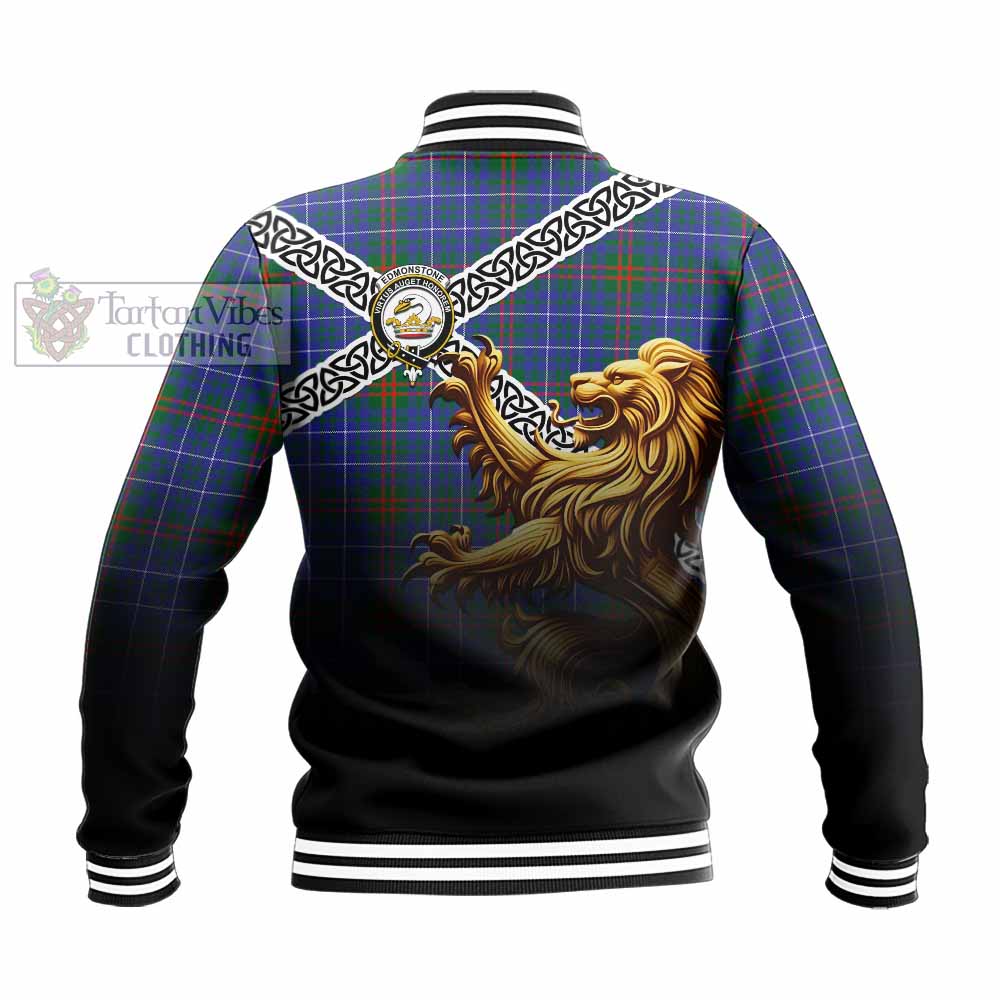 Edmonstone Crest Tartan Baseball Jacket with Golden Lion Emblem Celtic Style - Tartan Vibes Clothing