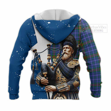 Edmonstone Tartan Knitted Hoodie with Family Crest Scottish Bagpiper Vibes