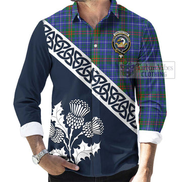 Edmonstone Tartan Long Sleeve Button Shirt Featuring Thistle and Scotland Map