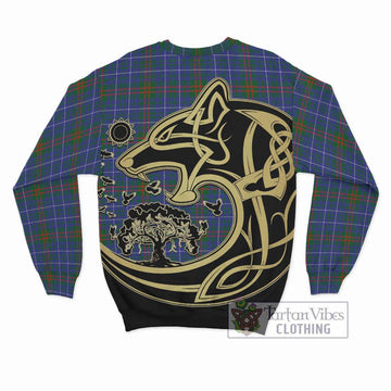 Edmonstone Tartan Sweatshirt with Family Crest Celtic Wolf Style