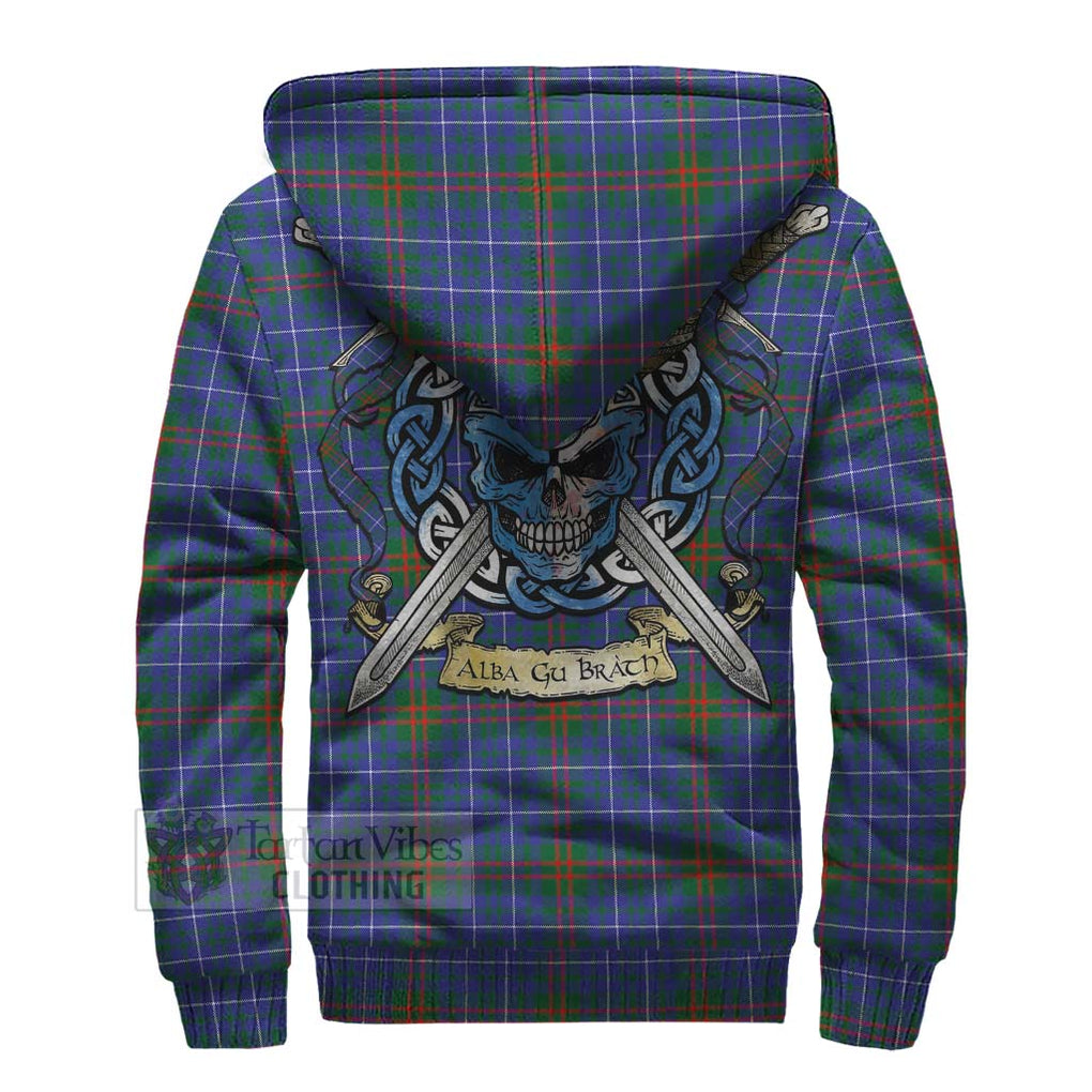 Tartan Vibes Clothing Edmonstone Tartan Sherpa Hoodie with Family Crest Celtic Skull Style