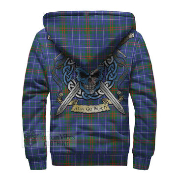 Edmonstone Tartan Sherpa Hoodie with Family Crest Celtic Skull Style