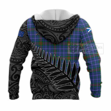 Edmonstone Crest Tartan Knitted Hoodie with New Zealand Silver Fern Half Style