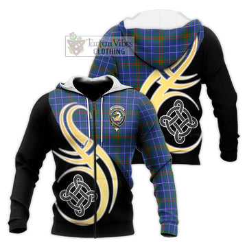 Edmonstone Tartan Knitted Hoodie with Family Crest and Celtic Symbol Style