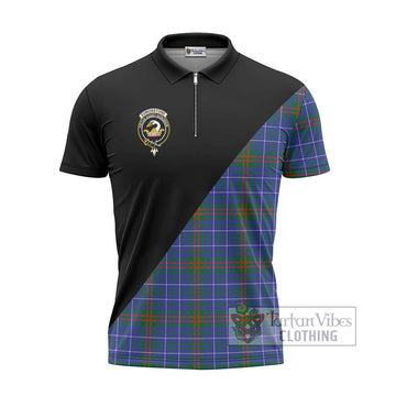 Edmonstone Tartan Zipper Polo Shirt with Family Crest and Military Logo Style - Tartan Vibes Clothing