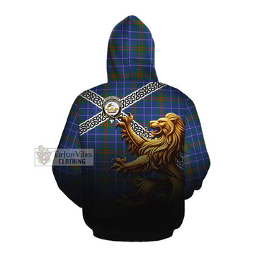 Edmonstone Crest Tartan Cotton Hoodie with Golden Lion Emblem Celtic Style Pullover Hoodie - Tartan Vibes Clothing