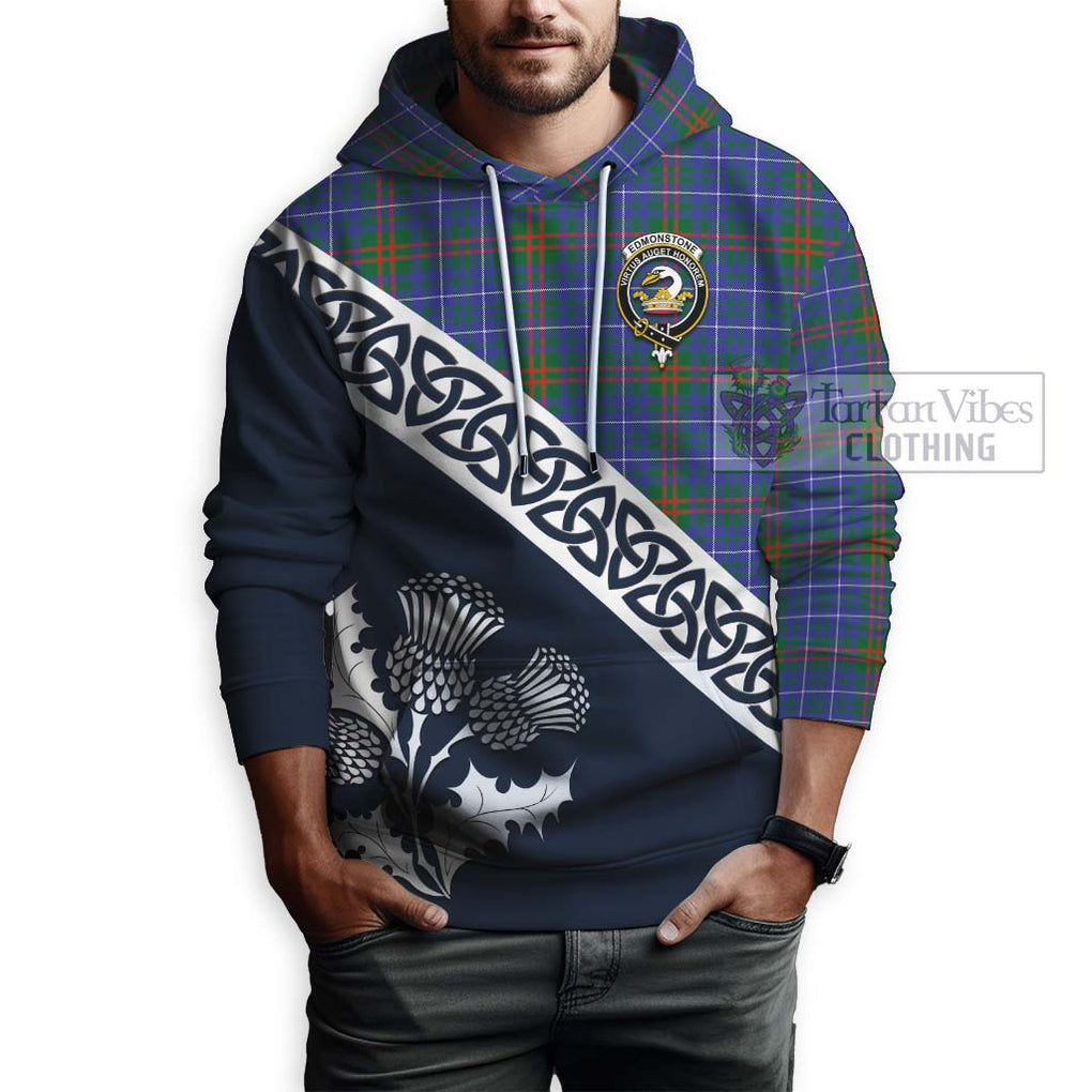 Tartan Vibes Clothing Edmonstone Tartan Hoodie Featuring Thistle and Scotland Map