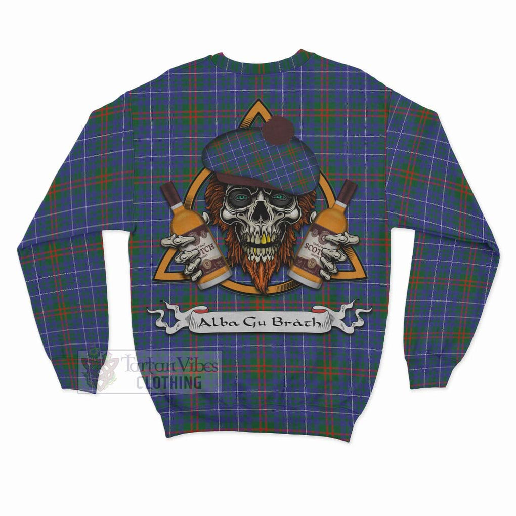 Tartan Vibes Clothing Edmonstone Tartan Sweatshirt with Family Crest and Bearded Skull Holding Bottles of Whiskey