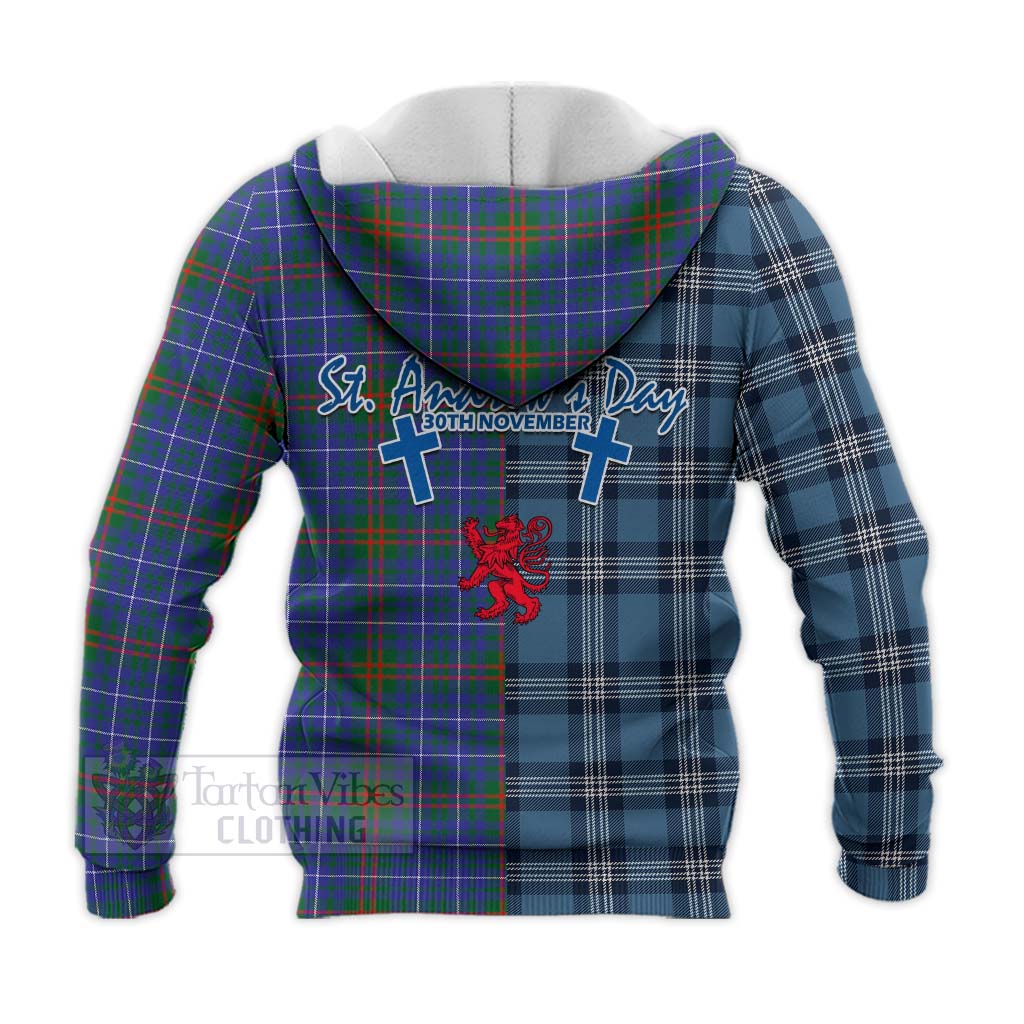 Tartan Vibes Clothing Edmonstone Tartan Knitted Hoodie Happy St. Andrew's Day Half Tartan Style