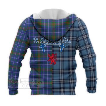 Edmonstone Tartan Knitted Hoodie Happy St. Andrew's Day Half Tartan Style