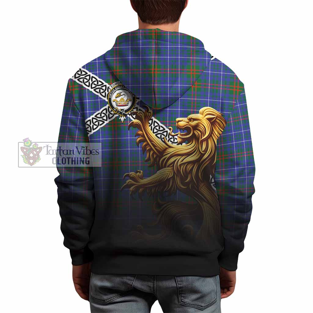 Edmonstone Crest Tartan Hoodie with Golden Lion Emblem Celtic Style - Tartan Vibes Clothing