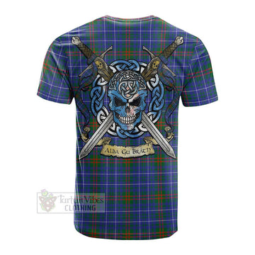 Edmonstone Tartan Cotton T-shirt with Family Crest Celtic Skull Style