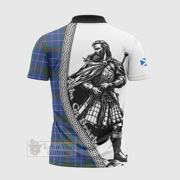 Edmonstone Tartan Clan Crest Zipper Polo Shirt with Highlander Warrior Celtic Style - Tartan Vibes Clothing