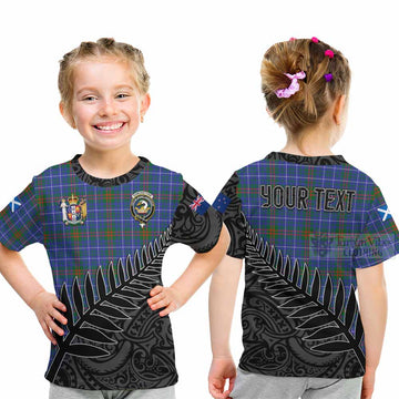 Edmonstone Crest Tartan Kid T-Shirt with New Zealand Silver Fern Half Style