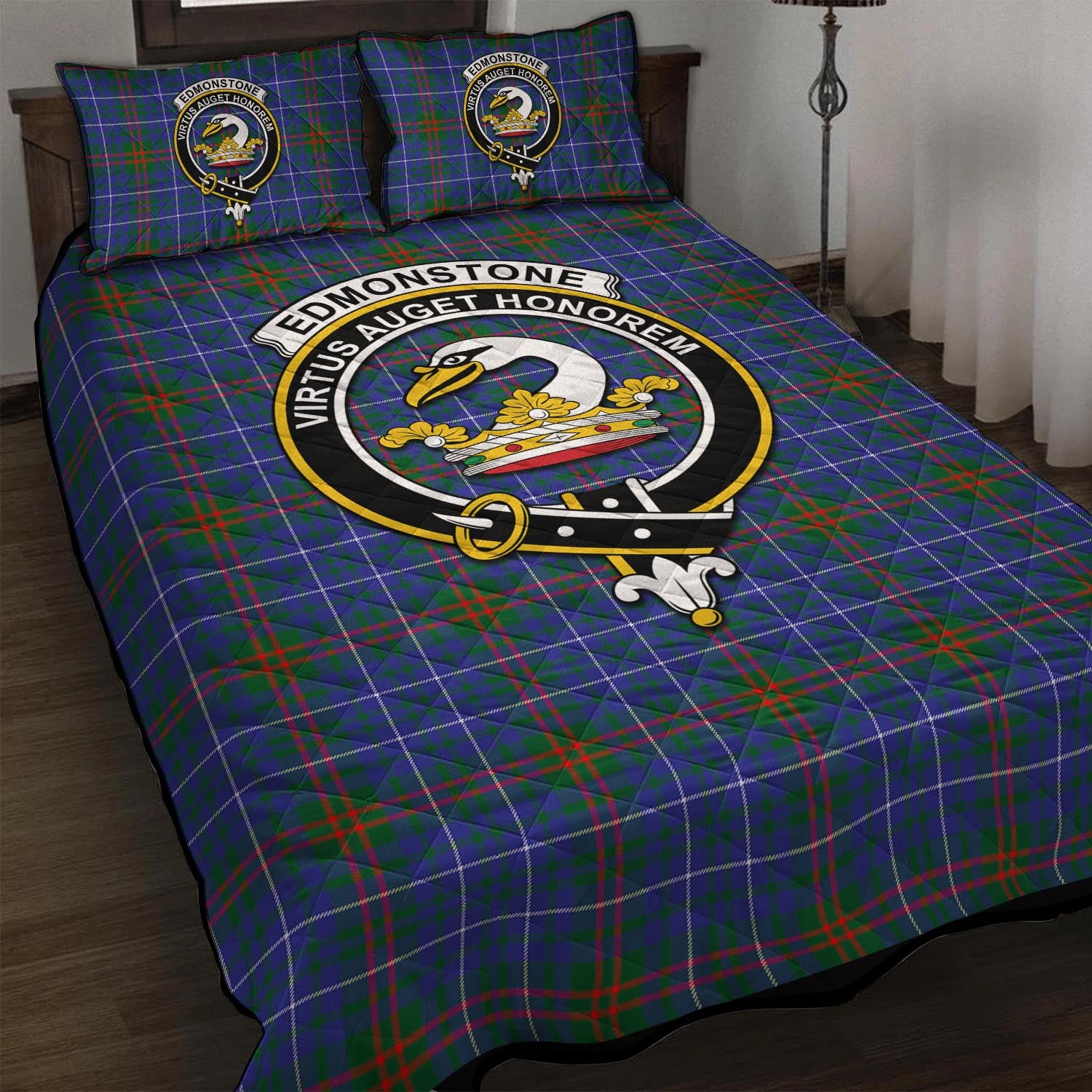 Edmonstone Tartan Quilt Bed Set with Family Crest - Tartan Vibes Clothing