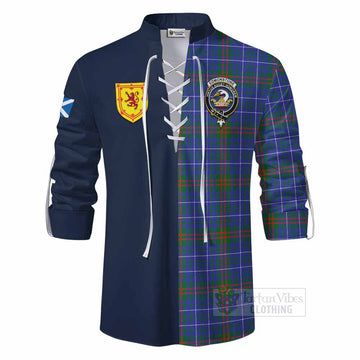Edmonstone Tartan Ghillie Kilt Shirt Alba with Scottish Lion Royal Arm Half Style - Tartan Vibes Clothing