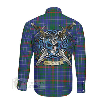 Edmonstone Tartan Long Sleeve Button Shirt with Family Crest Celtic Skull Style Men's Shirt - Tartan Vibes Clothing