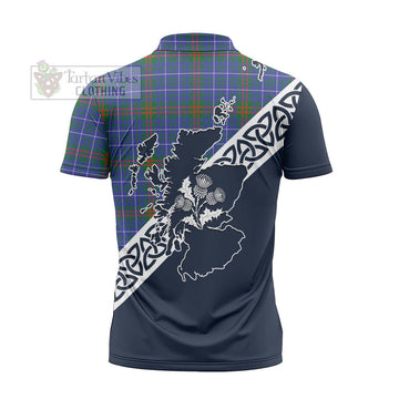 Edmonstone Tartan Zipper Polo Shirt Featuring Thistle and Scotland Map - Tartanvibesclothing Store