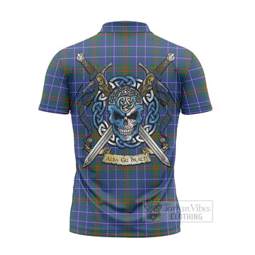Edmonstone Tartan Zipper Polo Shirt with Family Crest Celtic Skull Style - Tartan Vibes Clothing