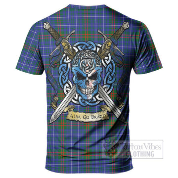 Edmonstone Tartan T-Shirt with Family Crest Celtic Skull Style