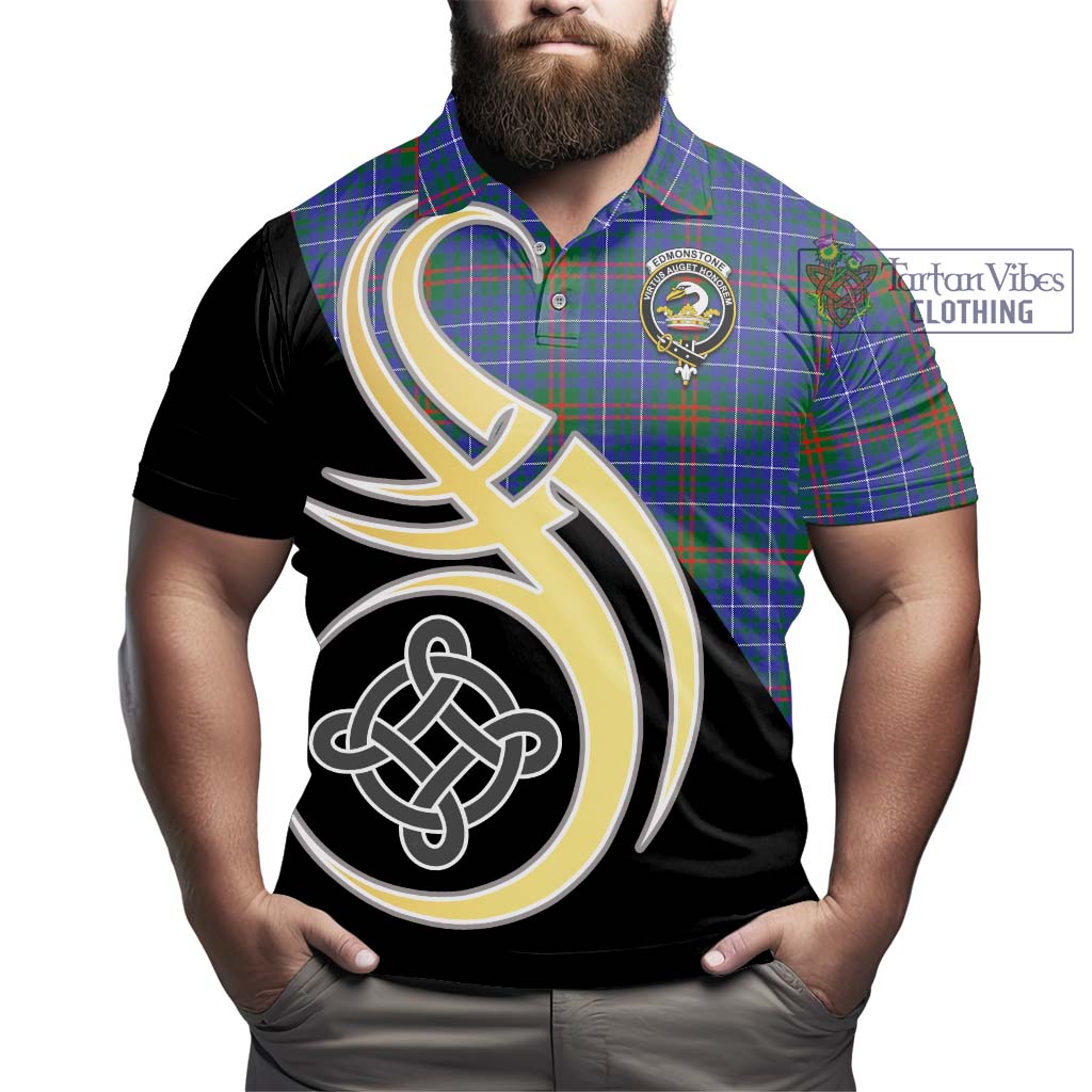 Edmonstone Tartan Polo Shirt with Family Crest and Celtic Symbol Style - Tartan Vibes Clothing