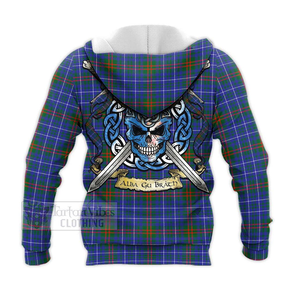 Tartan Vibes Clothing Edmonstone Tartan Knitted Hoodie with Family Crest Celtic Skull Style