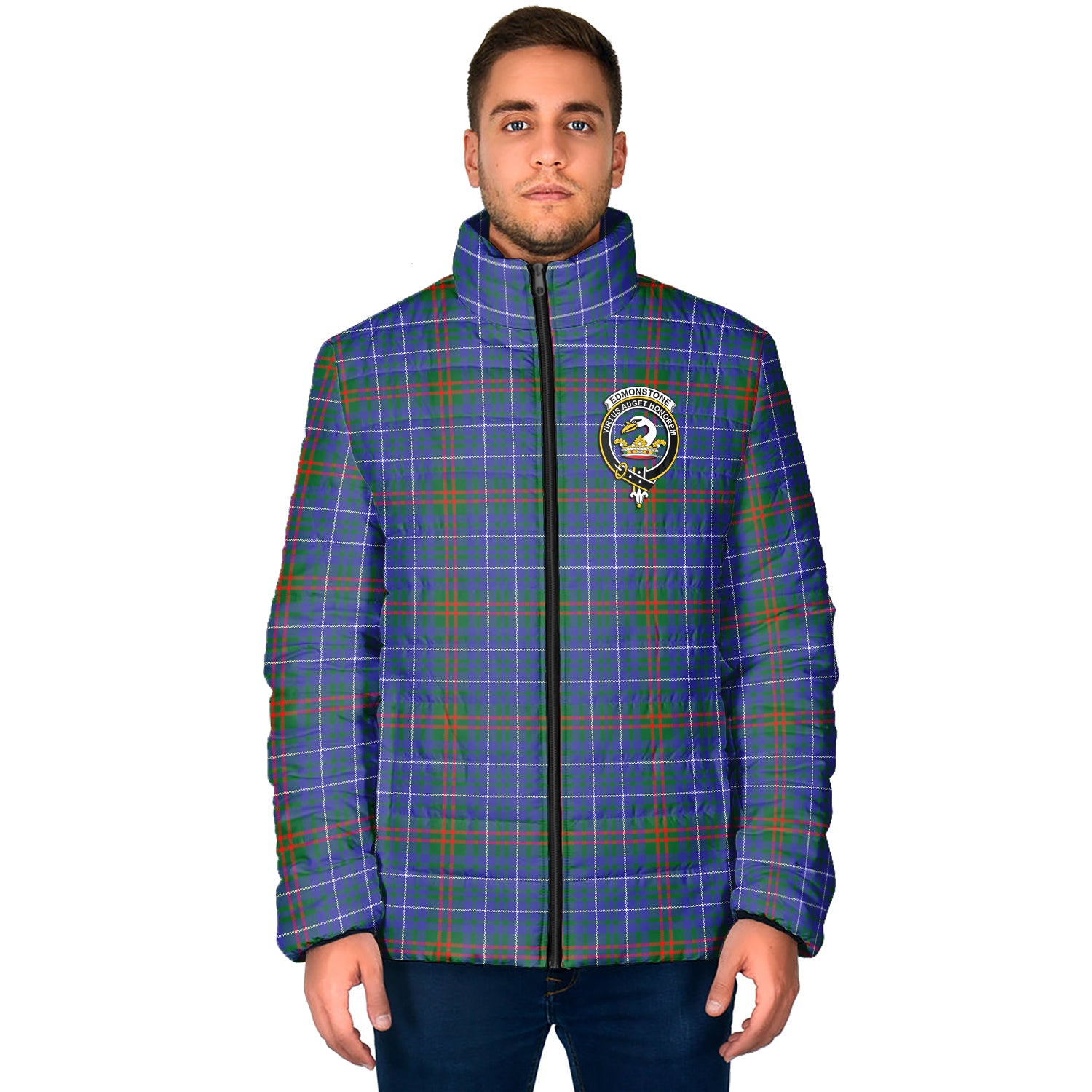 Edmonstone Tartan Padded Jacket with Family Crest - Tartan Vibes Clothing