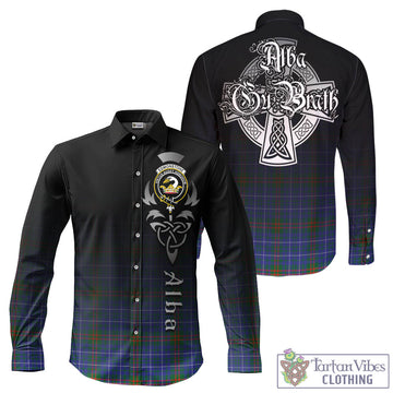 Edmonstone Tartan Long Sleeve Button Up Featuring Alba Gu Brath Family Crest Celtic Inspired