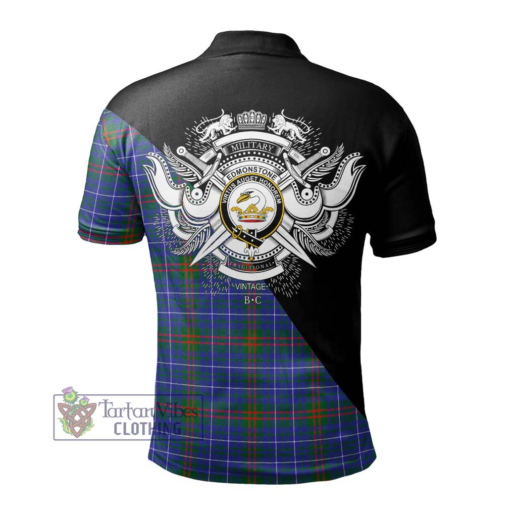 Edmonstone Tartan Polo Shirt with Family Crest and Military Logo Style - Tartanvibesclothing Shop