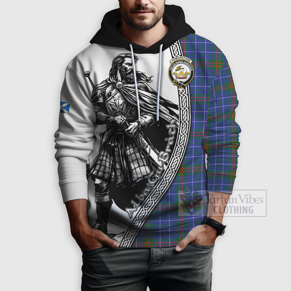 Tartan Vibes Clothing Edmonstone Tartan Clan Crest Hoodie with Highlander Warrior Celtic Style